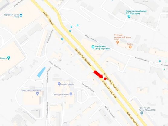 Схема рекламной плоскости по адресу Украинки бул., 3, в сторону пл. Л. Украинки