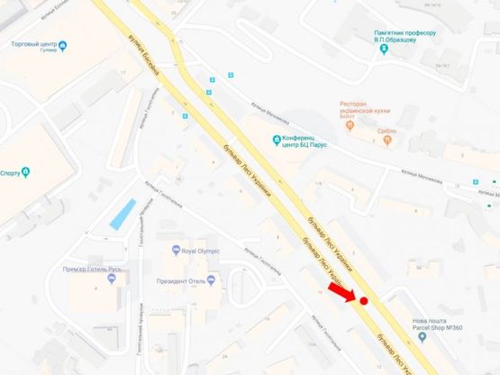 Схема рекламной плоскости по адресу Украинки бул., 3, на светофоре, в сторону пл. Л. Украинки