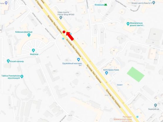 Схема рекламной плоскости по адресу Украинки бул., 5, в сторону ул. Крещатик