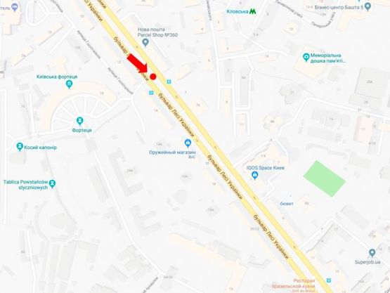 Схема рекламной плоскости по адресу Украинки бул., 5, в сторону пл. Л. Украинки