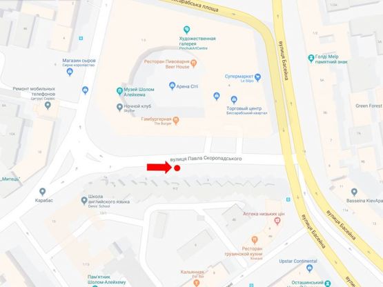 Схема рекламної площини за адресою Б. Васильковская ул. (бывш. Красноармейская ул.), 9/2, в сторону ул. Бассейная, напротив "Арена сии"