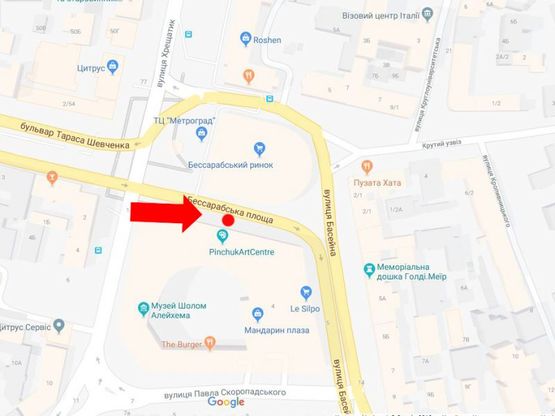 Схема рекламної площини за адресою Бесарабская пл. / ул. Бассейная, возле арт центра Пинчука, ресторана "Чашка"