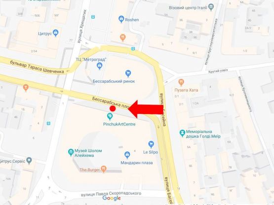 Схема рекламної площини за адресою Бесарабская пл. / ул. Бассейная, возле арт центра Пинчука, ресторана "Чашка"