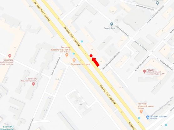 Схема рекламной плоскости по адресу Украинки бул., 15, в сторону ул. Крешатик