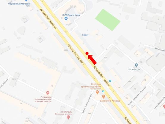 Схема рекламной плоскости по адресу Украинки бул., 9, в сторону ул. Крешатик