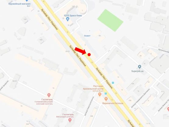 Схема рекламной плоскости по адресу Украинки бул., 9, в сторону пл. Л. Украинки