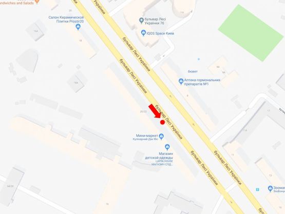 Схема рекламної площини за адресою Украинки бул., 22, возле магазина "Кулинарный дом", в сторону пл. Л. Украинки