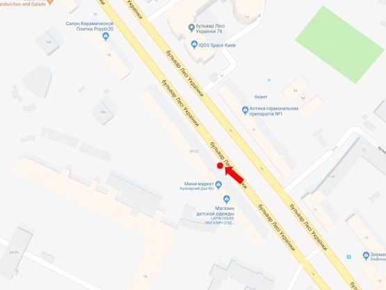 Схема рекламной плоскости по адресу Украинки бул., 22, возле магазина "Кулинарный дом", в сторону ул. Крещатик