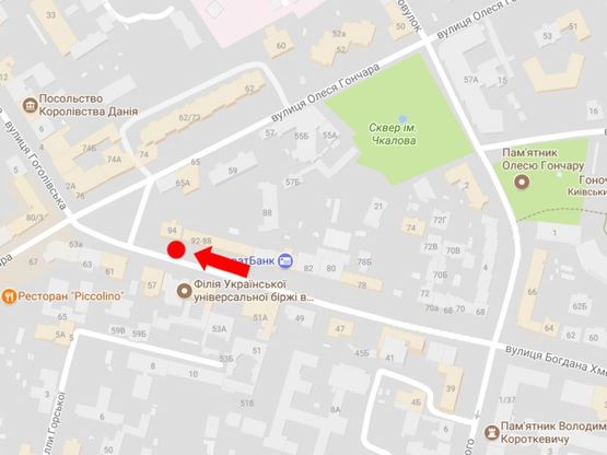 Схема рекламной плоскости по адресу Хмельницкого ул., 94, напротив отеля "Опера", в сторону ул. Гончара