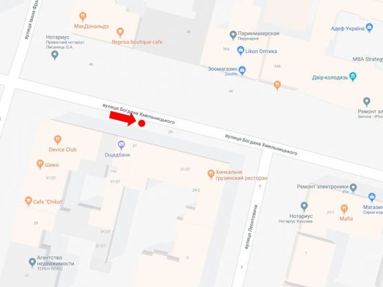 Схема рекламной плоскости по адресу Хмельницкого ул., 29/2 / ул. Франко, напротив McDonald's, в сторону ул. Крещатик