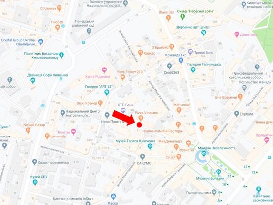 Схема рекламної площини за адресою Софиевская ул., 8а, в сторону пл. Независимости