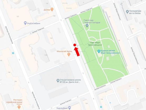 Схема рекламной плоскости по адресу Б. Васильковская ул., напротив д. 124, в сторону Дворца "Украина"