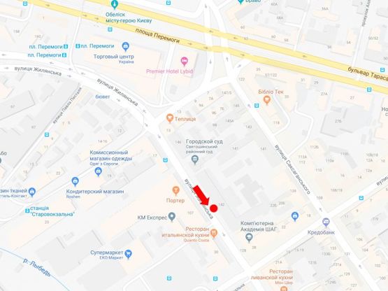 Схема рекламної площини за адресою Жилянская ул., 142, напротив паба "Портер", в сторону центра