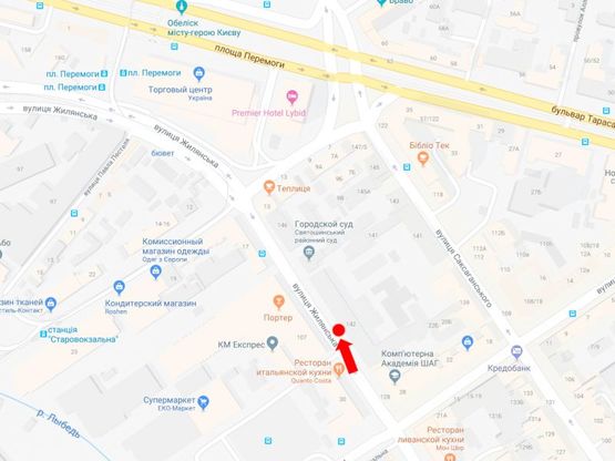 Схема рекламної площини за адресою Жилянская ул., 142, напротив паба "Портер", в сторону ул. Старовокзальной