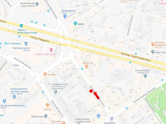 Схема рекламной плоскости по адресу Саксаганского ул., 141, в сторону пл. Победы