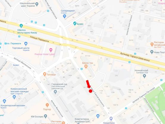 Схема рекламної площини за адресою Саксаганского ул., 141, в сторону ул. Петлюры