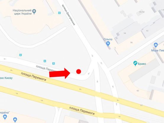 Схема рекламной плоскости по адресу Победы пл., 2, возле Цирка, в сторону бул. Шевченка