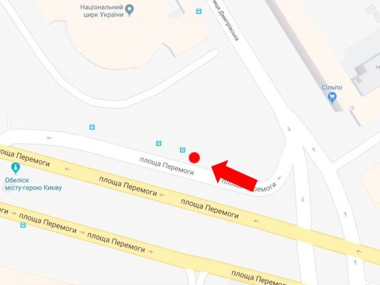 Схема рекламной плоскости по адресу Победы пл., 2, возле Цирка, в сторону Воздухофлотского моста