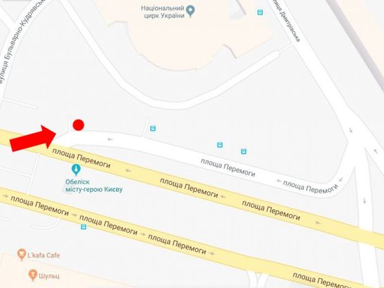 Схема рекламної площини за адресою Победы пл., 2, возле Цирка, на светофоре, в сторону бул. Шевченка