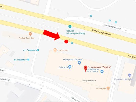 Схема рекламної площини за адресою Победы пл., 3, возле универмага "Украина", в сторону бул. Шевченко