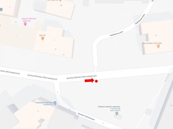 Схема рекламной плоскости по адресу Б. Житомирская ул., 33 / ул. Стретинская, в сторону ул. Крещатик