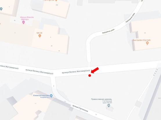 Схема рекламної площини за адресою Б. Житомирская ул., 33 / ул. Стретинская, в сторону пл. Львовская