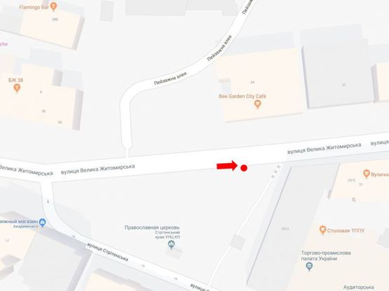 Схема рекламної площини за адресою Б. Житомирская ул., 33, в сторону ул. Крещатик