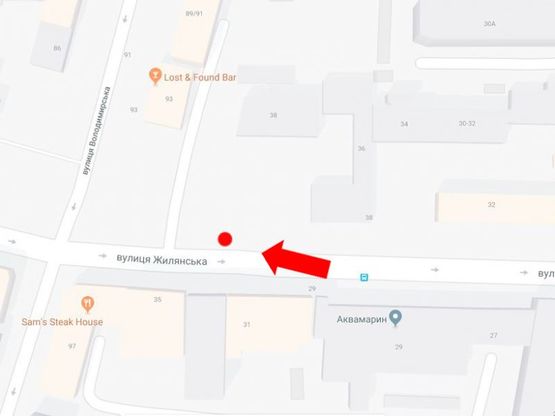 Схема рекламної площини за адресою Жилянская ул., 38 / ул. Владимирская, в сторону пл. Победы