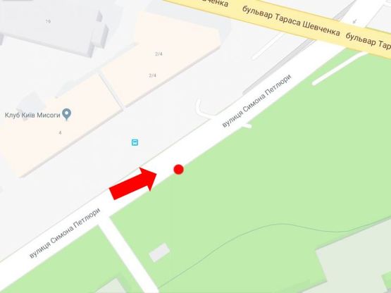 Схема рекламной плоскости по адресу Петлюры ул. (бывш. ул. Коминтерна) напротив 2/17, в сторону бул. Шевченко