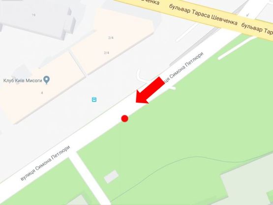 Схема рекламної площини за адресою Петлюры ул. (бывш. ул. Коминтерна) напротив 2/17, в сторону ул. Саксаганского