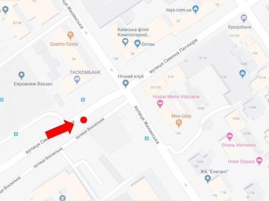 Схема рекламной плоскости по адресу Петлюры ул. (бывш. ул. Коминтерна) напротив 30, в сторону ул. Саксаганского