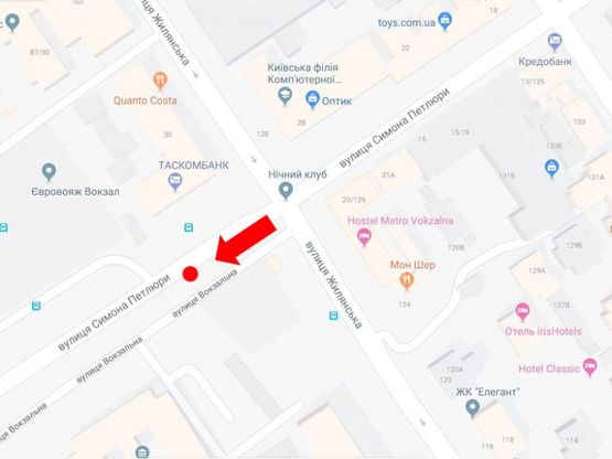 Схема рекламной плоскости по адресу Петлюры ул. (бывш. ул. Коминтерна) напротив 30, в сторону Центрального ж/д. вокзала