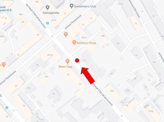 Схема рекламної площини за адресою Саксаганского ул., 64, в сторону пл. Победы