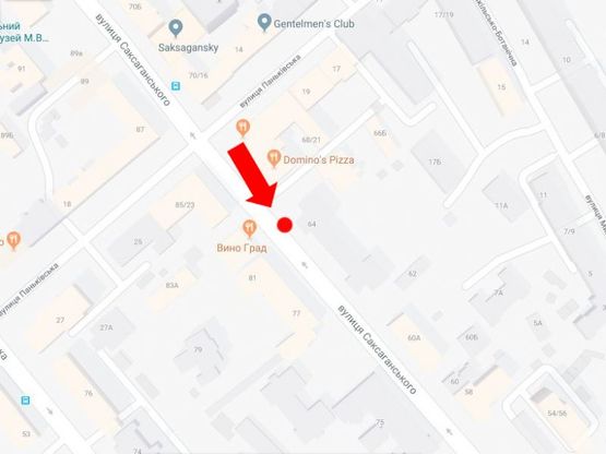 Схема рекламной плоскости по адресу Саксаганского ул., 64, в центр