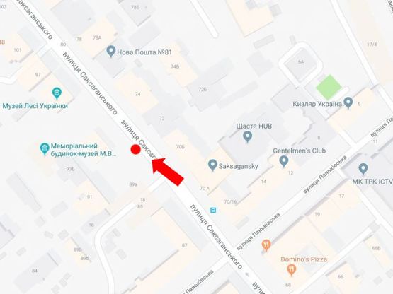 Схема рекламной плоскости по адресу Саксаганского ул., 93, в сторону пл. Победы