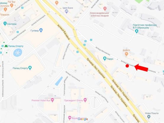 Схема рекламної площини за адресою Мечникова ул., 6, возле БЦ "Парус", ресторанов, в сторону ул. Бассейная