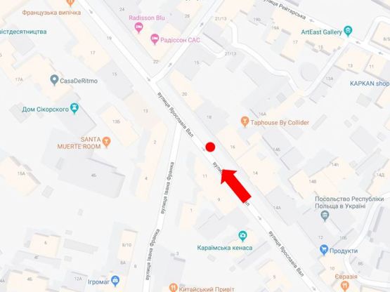 Схема рекламной плоскости по адресу Ярославов Вал ул., 16 / ул. Франко, в сторону пл. Львовская