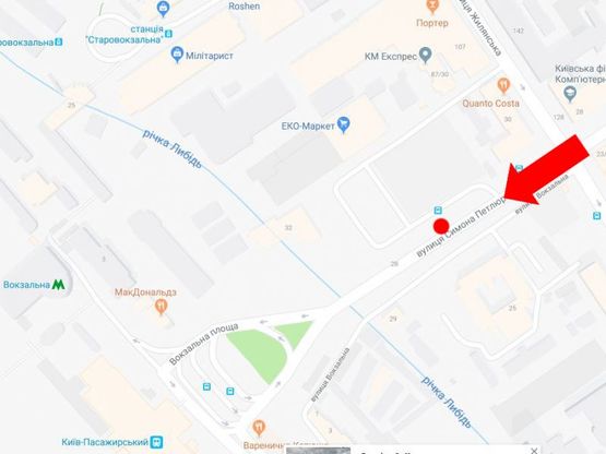 Схема рекламної площини за адресою Петлюры ул., 25, возле автостанции "Киев", в сторону McDonald's, Центрального ж/д вокзала