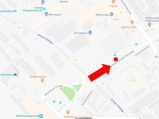 Схема рекламной плоскости по адресу Петлюры ул., 25, возле автостанции "Киев", в сторону центра