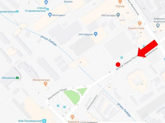 Схема рекламной плоскости по адресу Петлюры ул., 32, возле автостанции "Киев", в сторону McDonald's, Центрального ж/д вокзала