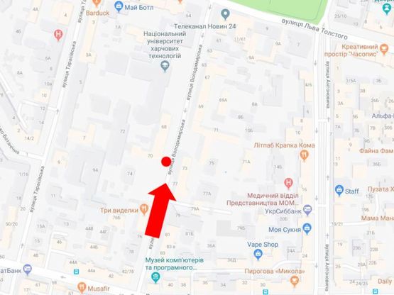 Схема рекламной плоскости по адресу Владимирская ул., 70, Университет Пищевых Технологий, в сторону ул. Толстого