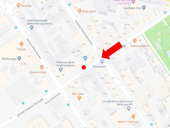 Схема рекламной плоскости по адресу Петлюры ул., 28 / ул. Жилянская, в сторону центрального жд вокзала