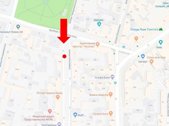 Схема рекламної площини за адресою Антоновича ул. (бывш. Горького ул.), 4/6, в сторону ул. Саксаганского