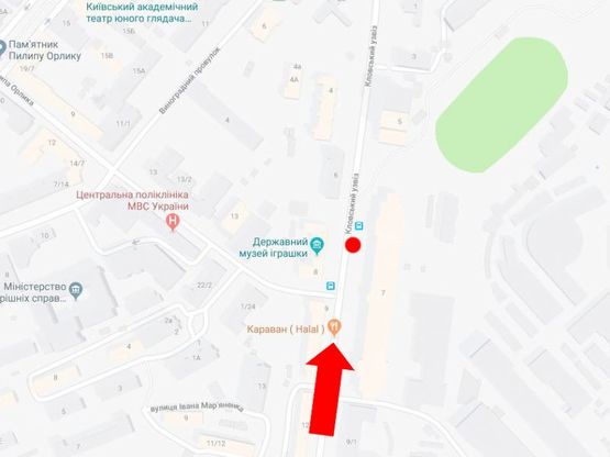 Схема рекламної площини за адресою Кловский спуск, 7, в сторону ул. Институтской