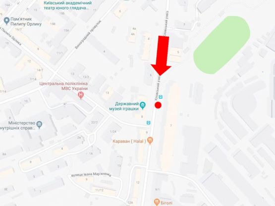 Схема рекламной плоскости по адресу Кловский спуск, 7, в сторону ул, Мечникова