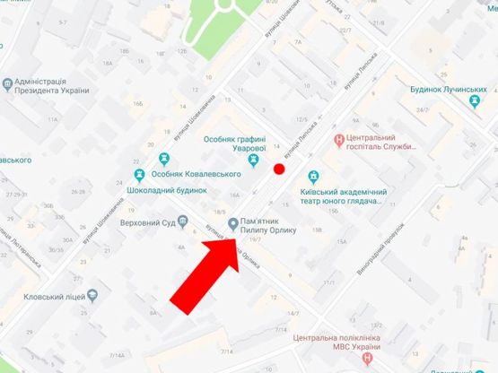 Схема рекламной плоскости по адресу Липская ул.,16 / пер. Липский, напротив ресторана "Липский особняк", в сторону ул. Институтская