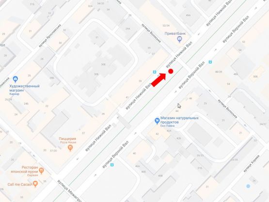 Схема рекламної площини за адресою Нижний Вал ул., 41/27 / ул. Волошская, бульварная часть, в сторону ул. Почайницкой