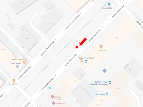 Схема рекламної площини за адресою Верхний Вал ул., 52, бульварная часть, в сторону ст.м. "Контрактовая пл."