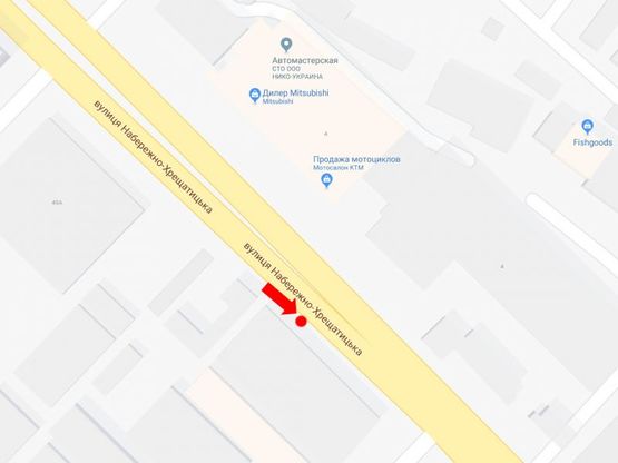 Схема рекламной плоскости по адресу Набережно-Крещатицкая ул., 57 / ул. Ярославская, в сторону Почтовой пл.