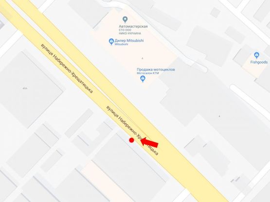 Схема рекламной плоскости по адресу Набережно-Крещатицкая ул., 57 / ул. Ярославская, из центра